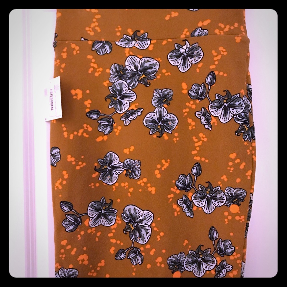 Golden yellow Orchid print LulaRoe Cassie skirt